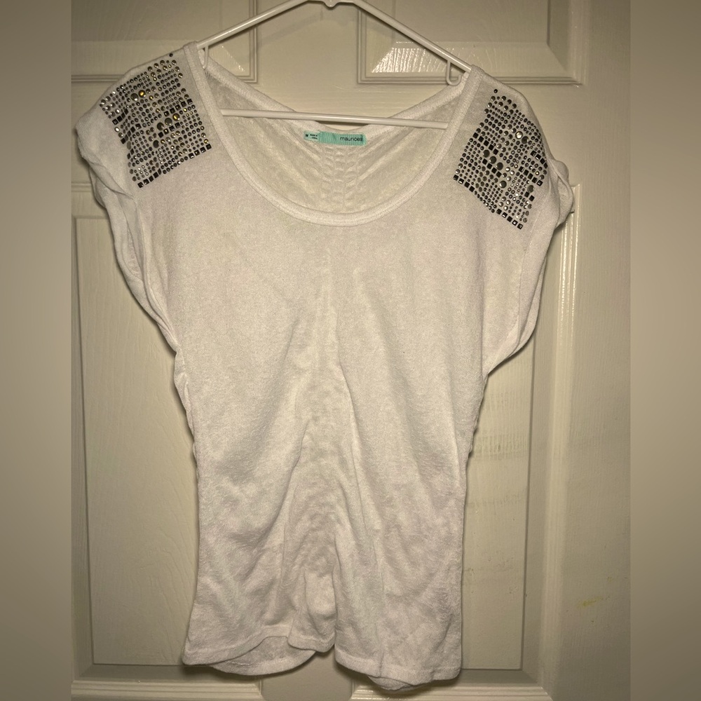 Maurice short sleeve white shirt with pattern on sleeve